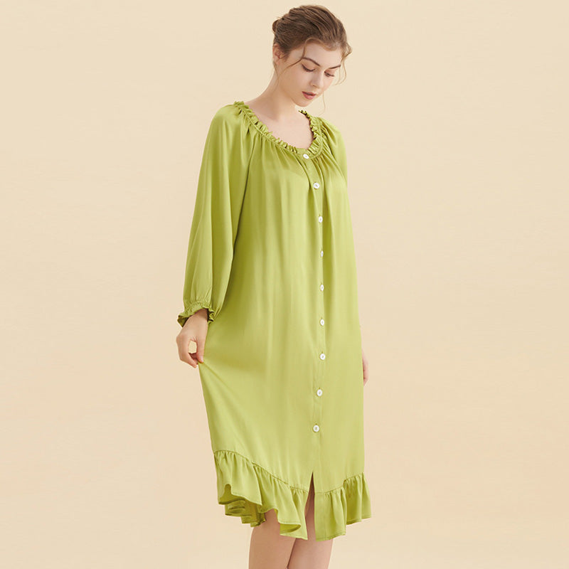 Ruffled Design Buttoned Nightgown