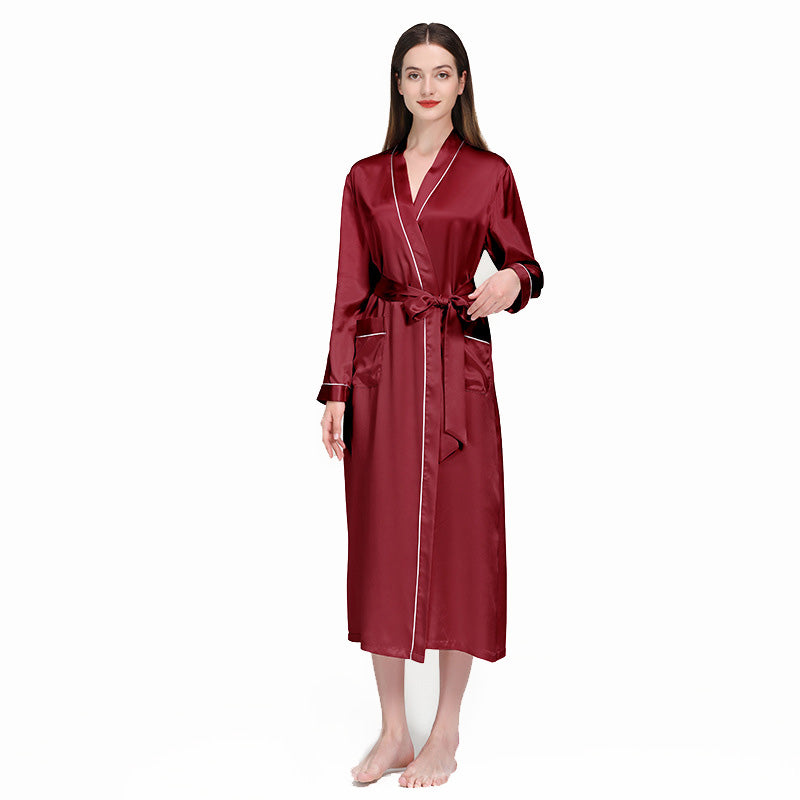 22 Momme Classic Trim And Full Length Silk Robe