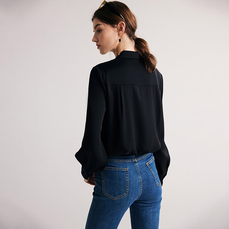 Chest Pocket Stand Collar Long Sleeve Top