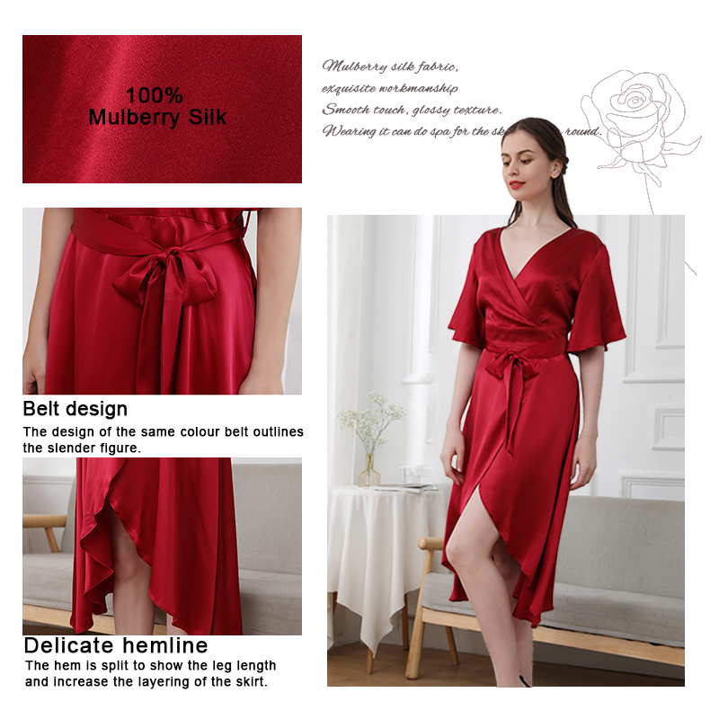 Silk V-Neck Design Irregular Hem Satin Dress