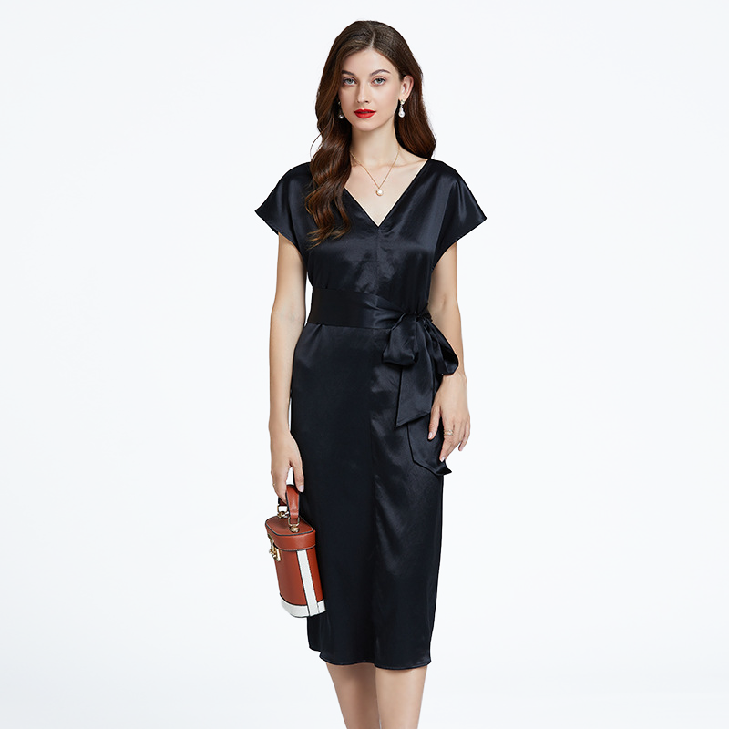 Figure Flattering V-Neck Silk Wrap Dress