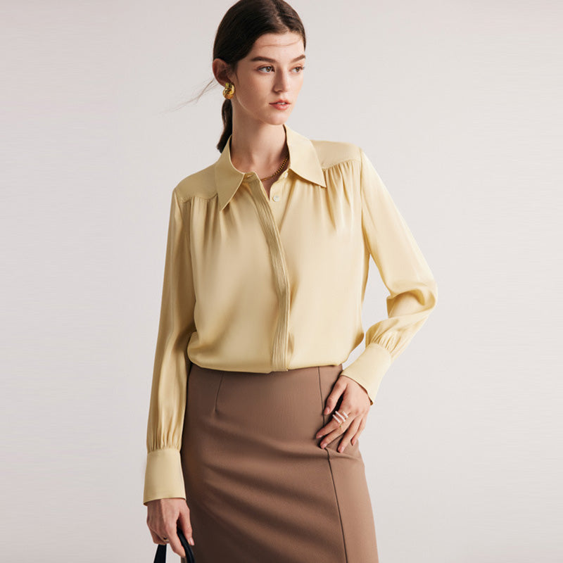 Long-Sleeved Blouse With Ruffled Design And Standing Collar