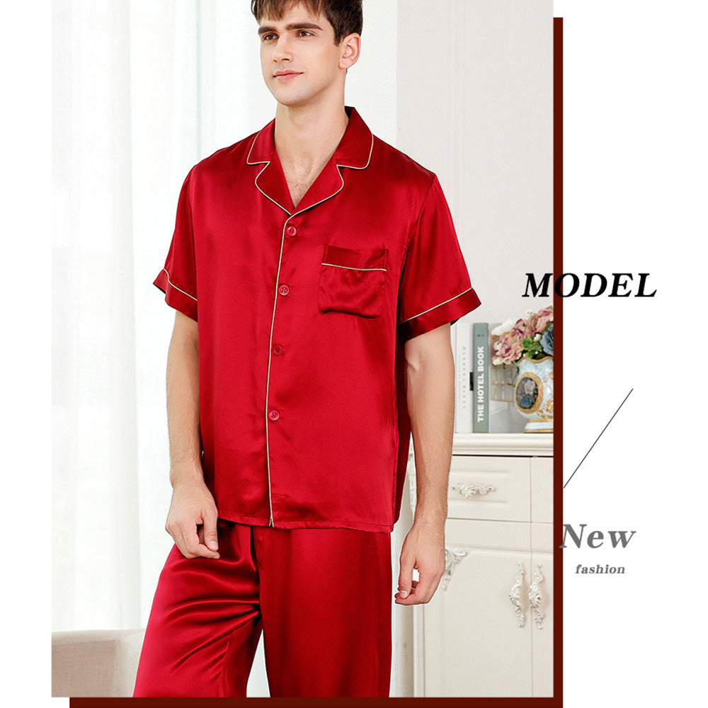 Mulberry Silk 19 Momme Couple Pajamas Short Sleeve Set