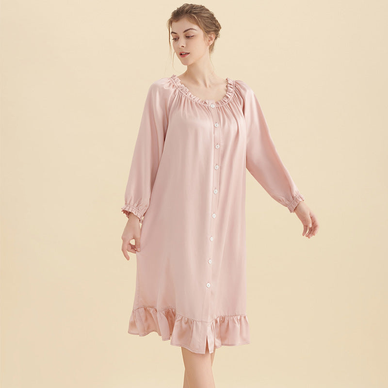 Ruffled Design Buttoned Nightgown