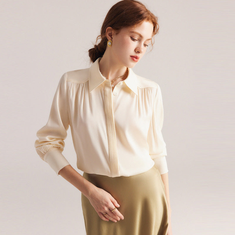 Long-Sleeved Blouse With Ruffled Design And Standing Collar