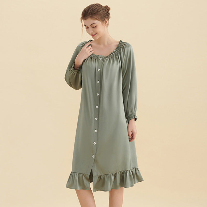 Ruffled Design Buttoned Nightgown