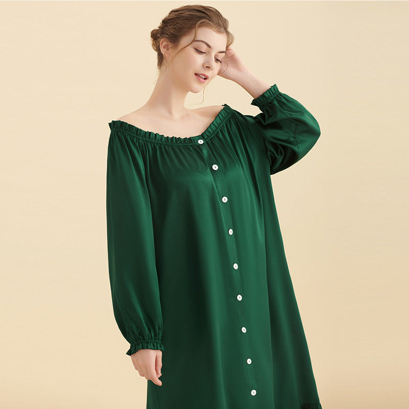 Ruffled Design Buttoned Nightgown