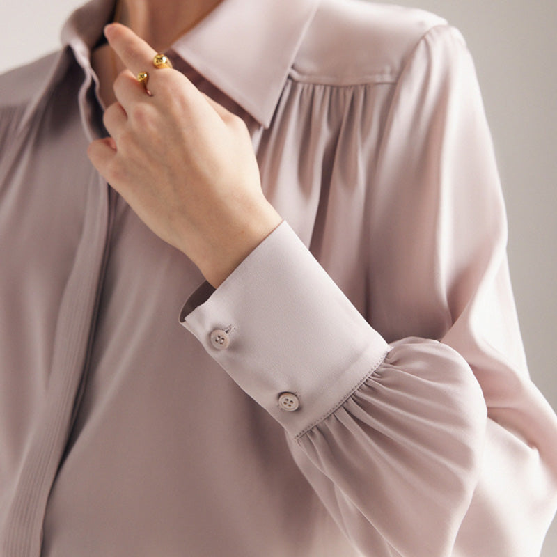 Long-Sleeved Blouse With Ruffled Design And Standing Collar