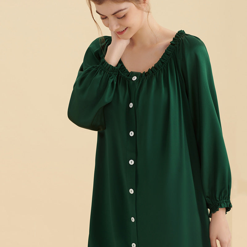 Ruffled Design Buttoned Nightgown