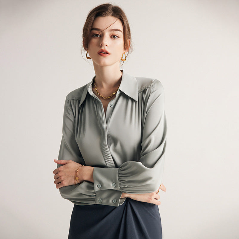 Long-Sleeved Blouse With Ruffled Design And Standing Collar