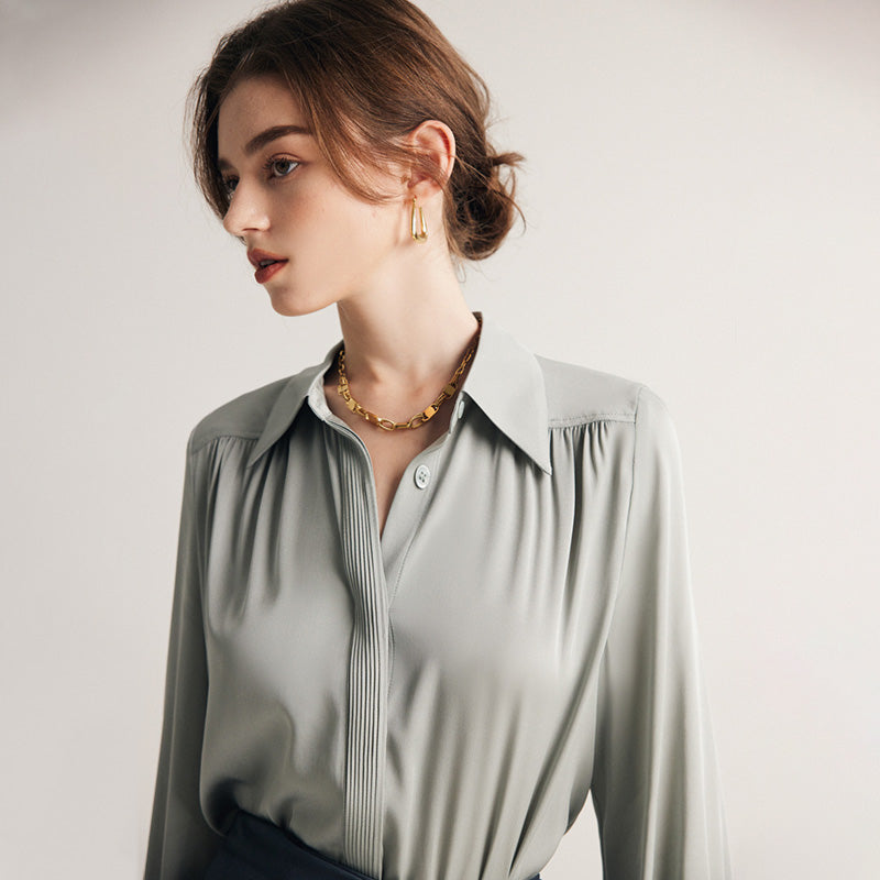 Long-Sleeved Blouse With Ruffled Design And Standing Collar