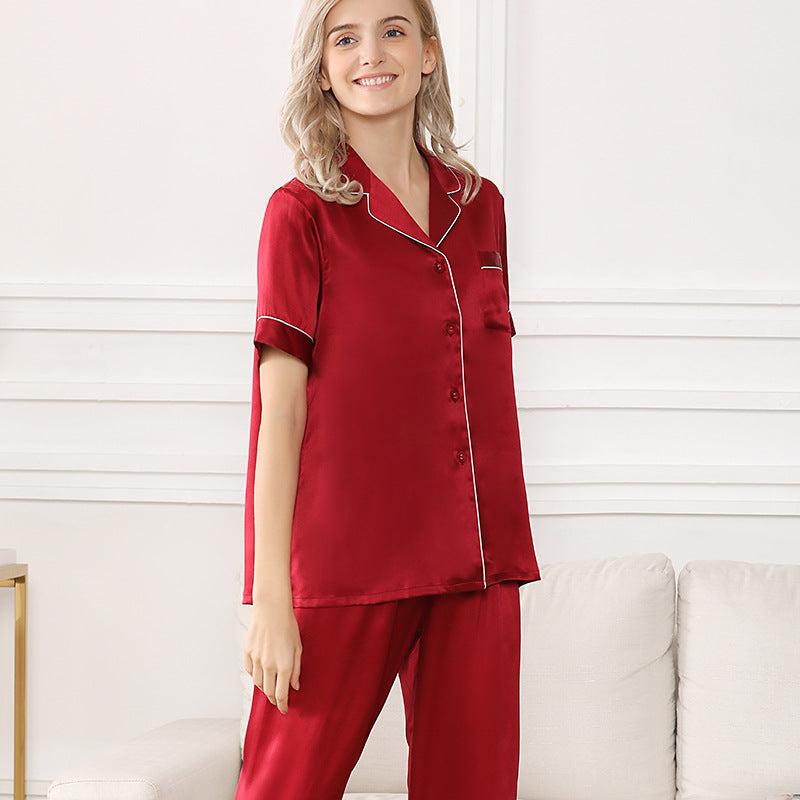 Mulberry Silk 19 Momme Couple Pajamas Short Sleeve Set