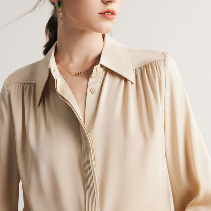 Long-Sleeved Blouse With Ruffled Design And Standing Collar