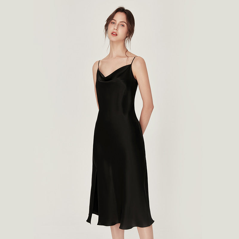 Silk Mid Length Spaghetti Strap Satin Dress