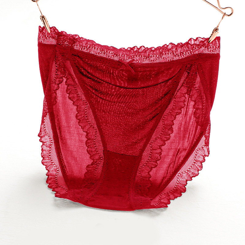 3Pcs Women's Silk Lace Mid Waist Panties